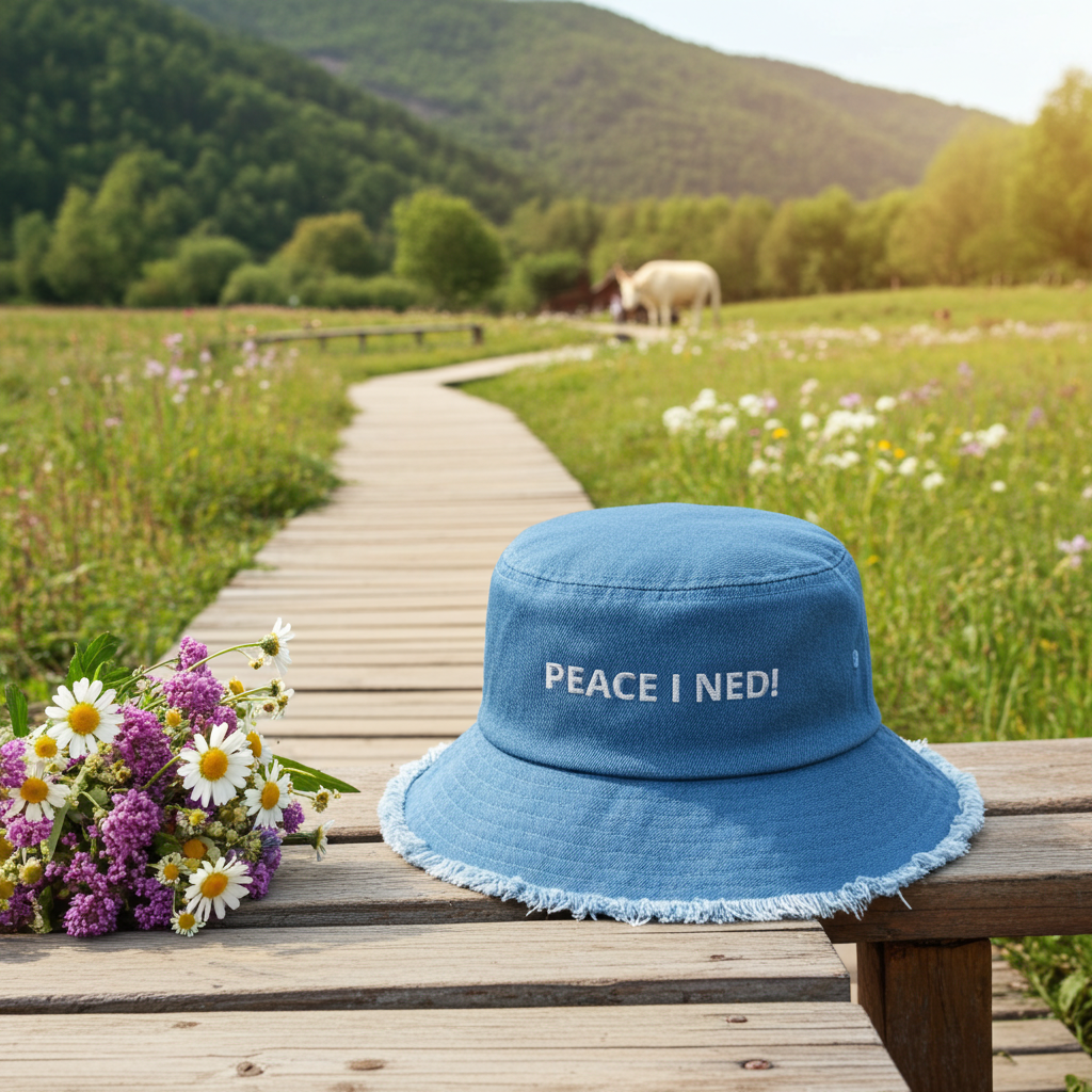Distressed denim bucket hat